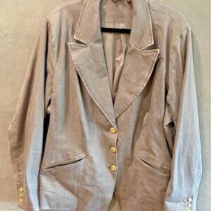 IMAN Global Chic Soft Denim Blazer Taupe Gray Button Front Women’s 2X